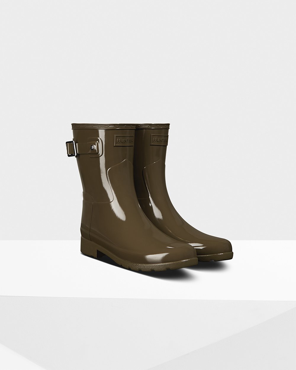 Women Hunter Refined Slim Fit Gloss | Short Rain Boots Green | NZ-18526-OGVU